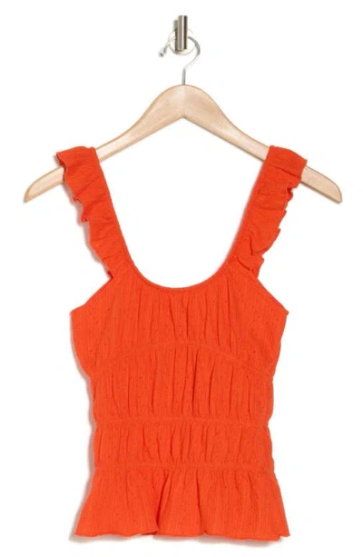 Topshop Textured Frill Shoulder Cami In Red-pink