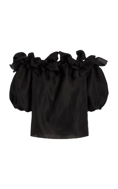 Carolina Herrera Rosette Off-shoulder Top In Black