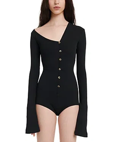 A.w.a.k.e. Asymmetric Stretch-cotton Bodysuit In Black