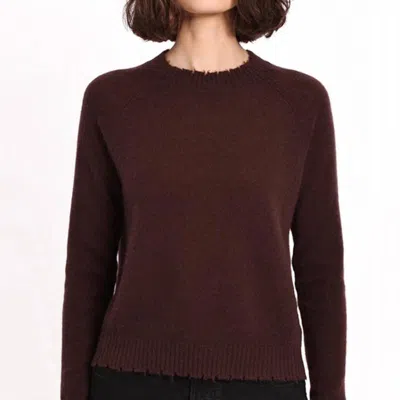 Minnie Rose Cashmere Frayed Edge Cropped Sweater In Chocolate In Brown