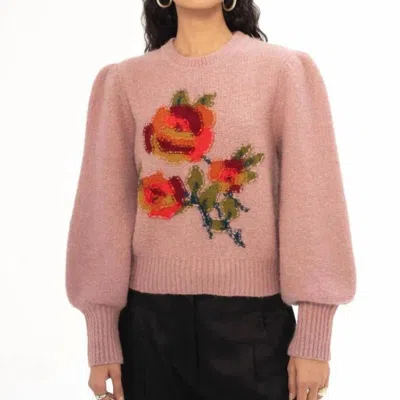Banjanan Rosie Handknit Crew Sweater In Petal In Pink