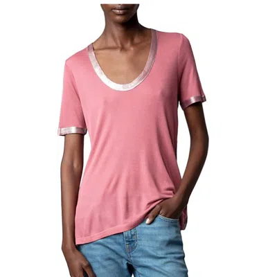 Zadig & Voltaire Tino Foil Scoop Neck Tee Shirt In Vieux Rose In Pink