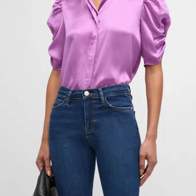 Frame Puff Sleeve Blouse In Orchid In Purple