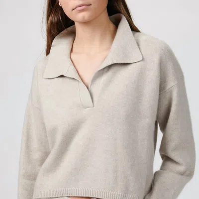 Naadam Oatmeal Cropped V Neck Polo Sweater In Beige