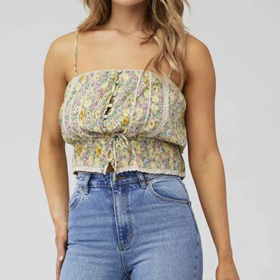 Astr Flora Top In Taupe Yellow Floral