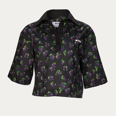 Msgm Printed Cropped Blouse In Black