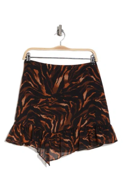 Topshop Asymmetric Animal Print Ruffle Mini Skirt In Brown