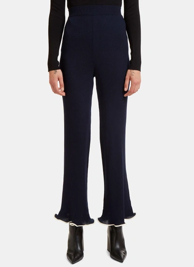 Stella Mccartney Ribbed Knit Frilled Cuff Trousers In Navy