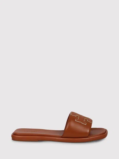 Tory Burch Double T Sport Slides In Brown