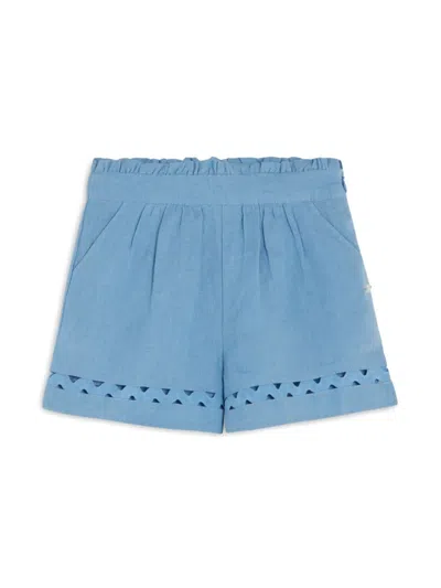 Tartine Et Chocolat Kids' Perforated-detail Linen Shorts In Blue
