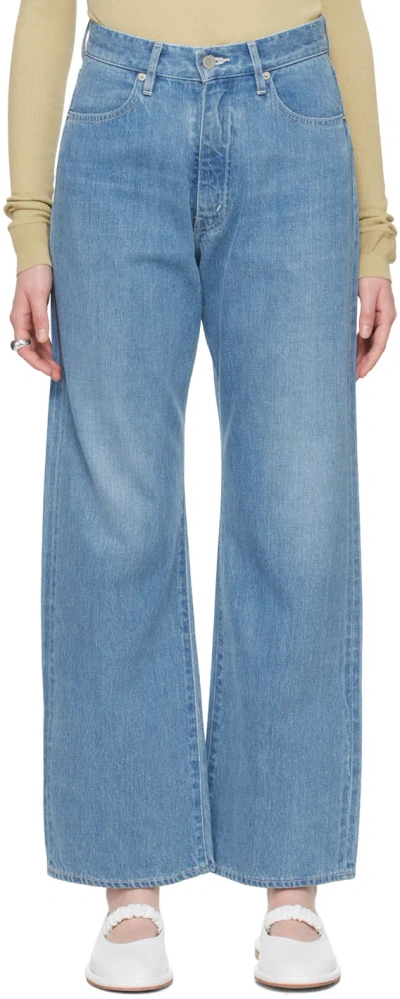 Auralee Selvedge Faded Light Denim Cotton Trousers In Blue