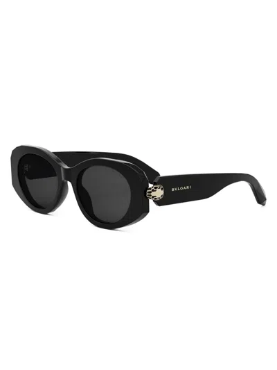 Bvlgari Logo Geometric Acetate Oval Sunglasses In Black Dark Grey
