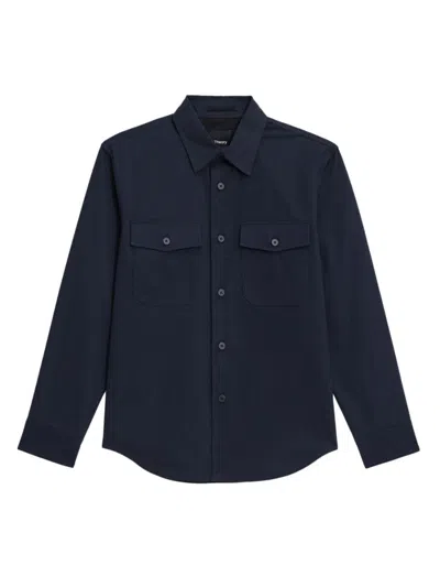 Theory Garvin Shirt Jacket In Organic Cotton In Baltic