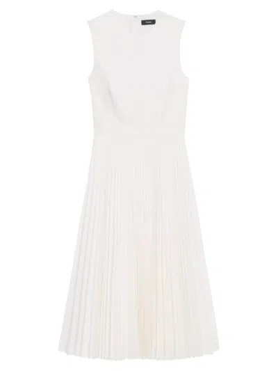 Theory Pleated-skirt Sleeveless Midi Dress In White