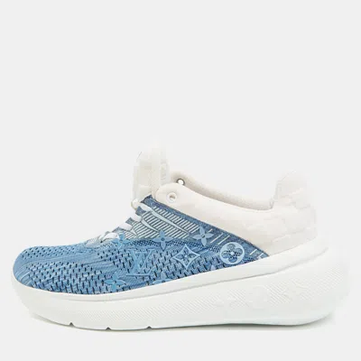 Pre-owned Louis Vuitton Blue/white Monogram And Damier Knit Fabric Show Up Trainers Size 41.5