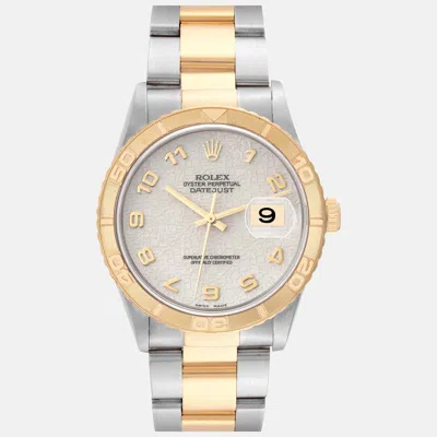 Pre-owned Rolex Datejust Turnograph Steel Yellow Gold Anniversary Dial Men's Watch 36 Mm In White