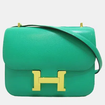 Pre-owned Hermes Green Menthe Shave Leather Constance Mini Bag