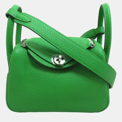 Pre-owned Hermes Green Taurillon Clemence Leather Mini Lindy Handbag