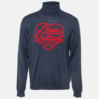 Pre-owned Louis Vuitton Blue Heart Intarsia Wool Jumper Xl In Navy Blue
