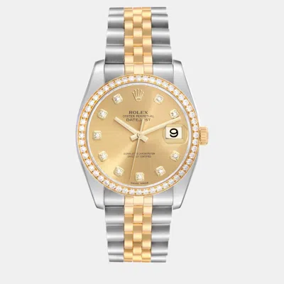Pre-owned Rolex Datejust Champagne Dial Steel Yellow Gold Diamond Men's Watch 36 Mm