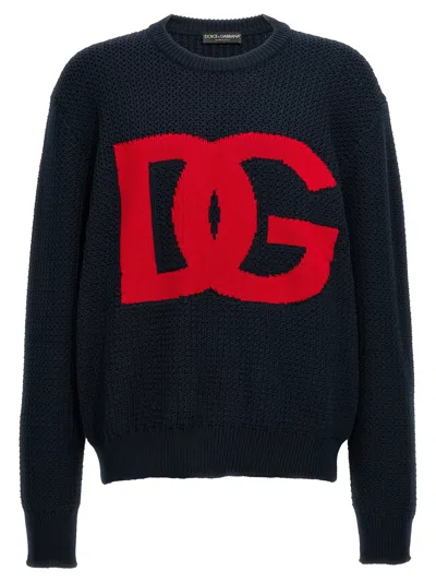 Dolce & Gabbana Crewneck Pullover With Jacquard Logo In Black