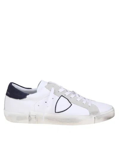 Philippe Model Leather And Suede Sneakers In White/blu