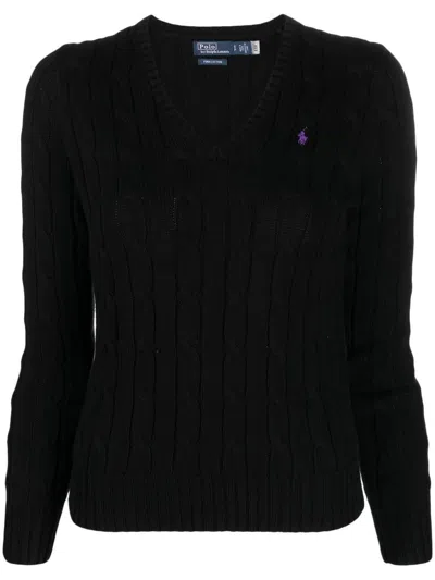 Polo Ralph Lauren Kimberly Polo Pony Cable-knit Jumper In Black