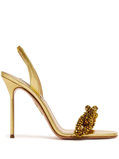 Aquazzura Chain Of Love 105mm Sandals In Gold