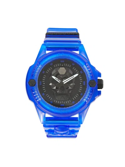 Philipp Plein Men's The $kull Synthetic 45mm Polycarbonate & Silicone Strap Watch In Blue