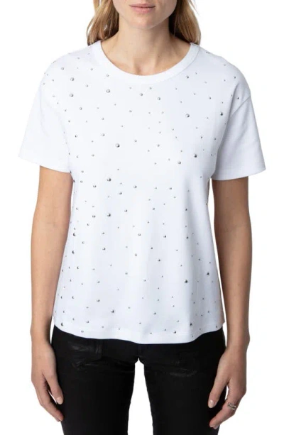 Zadig & Voltaire Marta Diamanté Cotton T-shirt In Blanc