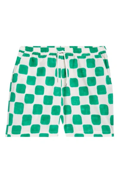 Drake's Camp Cloth Cotton Drawstring Shorts In Green Block