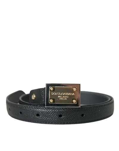 Dolce & Gabbana Black Leather Gold Square Metal Buckle Women's Belt