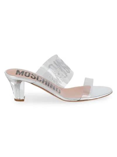 Moschino Glitter Logo Heel Sandals In Silver