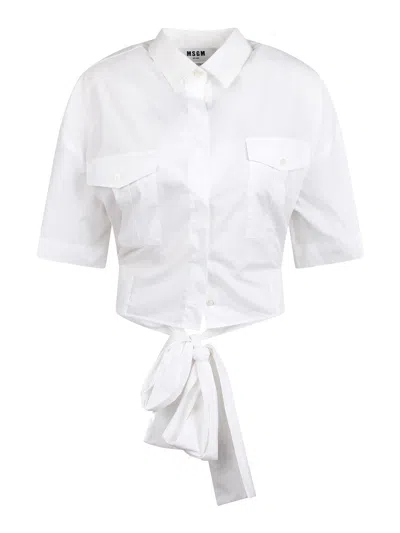 Msgm Cotton Poplin Shirt In Blanco