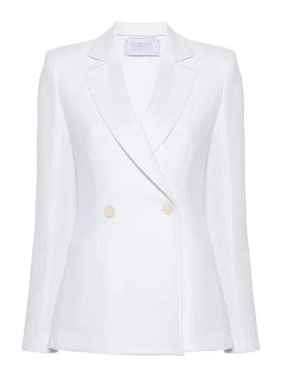 Harris Wharf London 双排扣蜂巢式西装夹克 In Blanco
