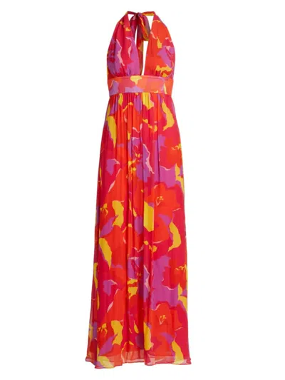 Ramy Brook Susie Plunging Halter Maxi Dress In Pink Punch Amalfi