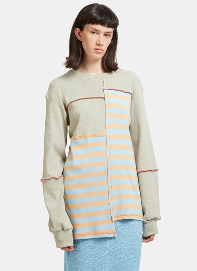 Eckhaus Latta Lapped Striped Patchwork Sweater In Grey In Multi