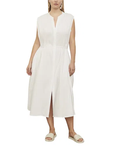 Vince Plus Shirred Band Collar Linen Dress In White