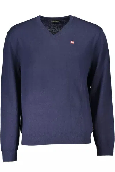 Napapijri Elegant Wool V-neck Men's Sweater In Blue