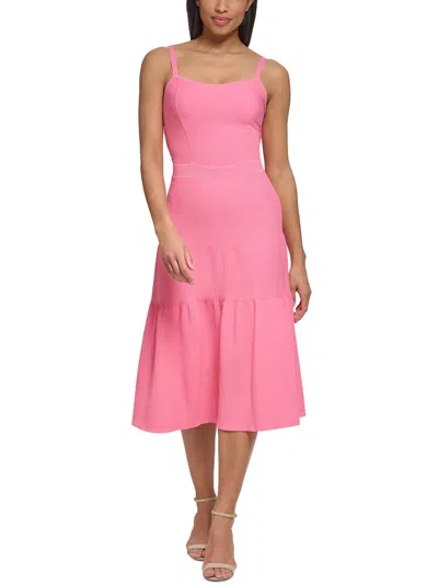 Donna Karan Womens Ribbed Rayon Maxi Dress In Pink