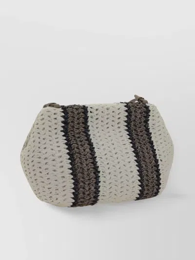 Brunello Cucinelli Crochet Weave Striped Woven Shoulder Bag