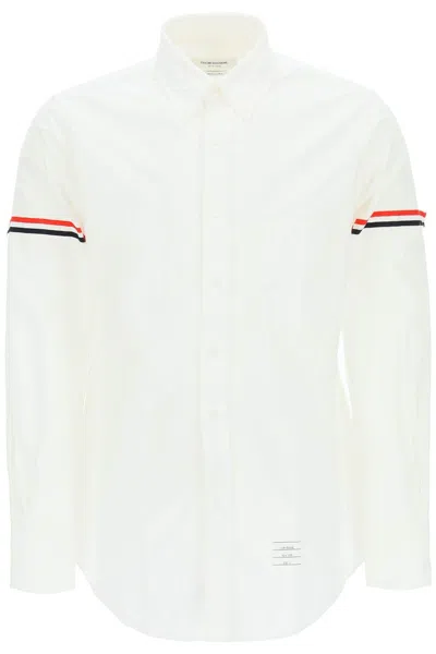 Thom Browne Button-down Collar Grosgrain-trimmed Cotton-poplin Shirt In White