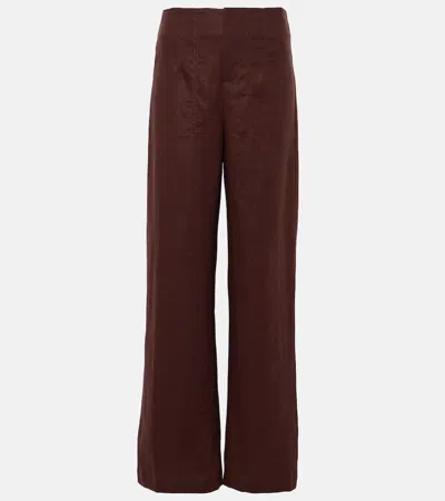 Faithfull The Brand Isotta High-rise Linen Straight Pants In Brown