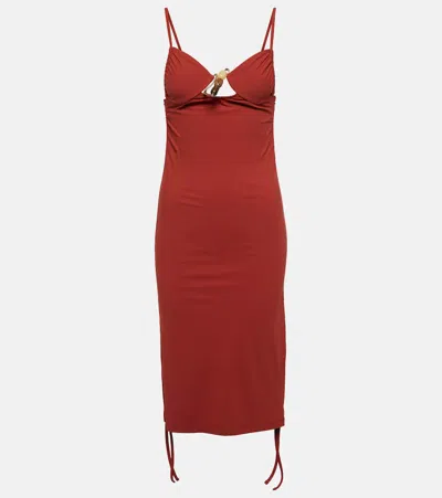Christopher Esber Nebular Ruched Cutout Midi Dress In Red