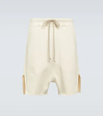 Rick Owens Champion Beveled Pods Straight-leg Embroidered Organic Cotton-jersey Shorts In Neutrals