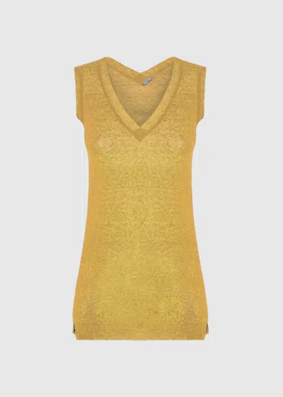 Malo Top In Misto Lino In Yellow