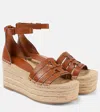Tory Burch Ines Caged Leather Double T Espadrilles In Bourbon