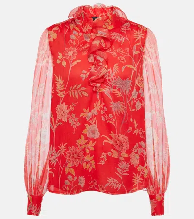 Etro Floral Ruffled Silk Blouse In Red