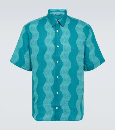 Frescobol Carioca Striped Linen Bowling Shirt In Blue