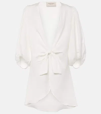 Adriana Degreas Puff-sleeve Linen-blend Blouse In White